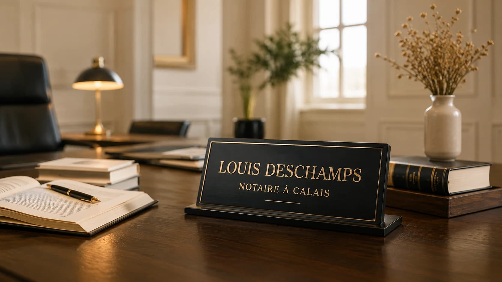 Plaque du cabinet notarial Maître Louis Deschamps à Calais