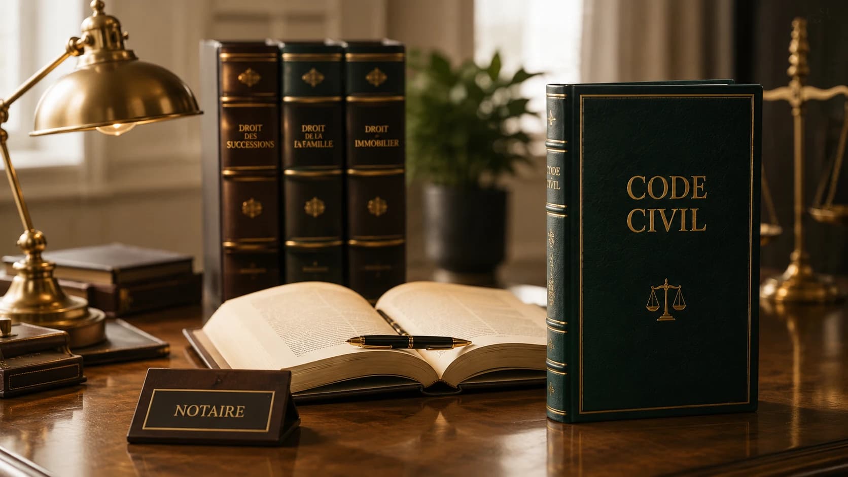 Code civil et ouvrages juridiques du cabinet notarial